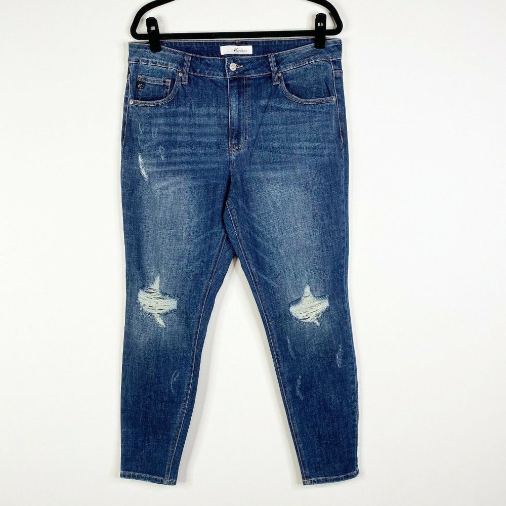 Kancan Distressed Skinny Slim Jeans Plus 16 Dark Wash Blue Denim 114096 33696